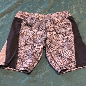 Floral Print Athletic Shorts with Side Panels - Black & Grey.